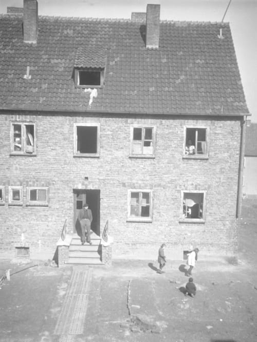 On the second floor, left of the door, was my and Adolfas' room. Kassel/Mattenberg D.P. Camp, 1948