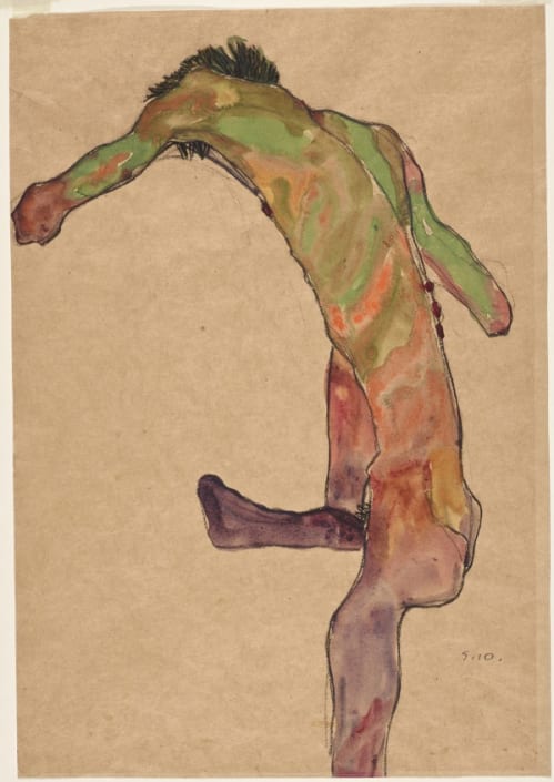 Schiele Nude with Raised Leg, back view (Self Portrait)