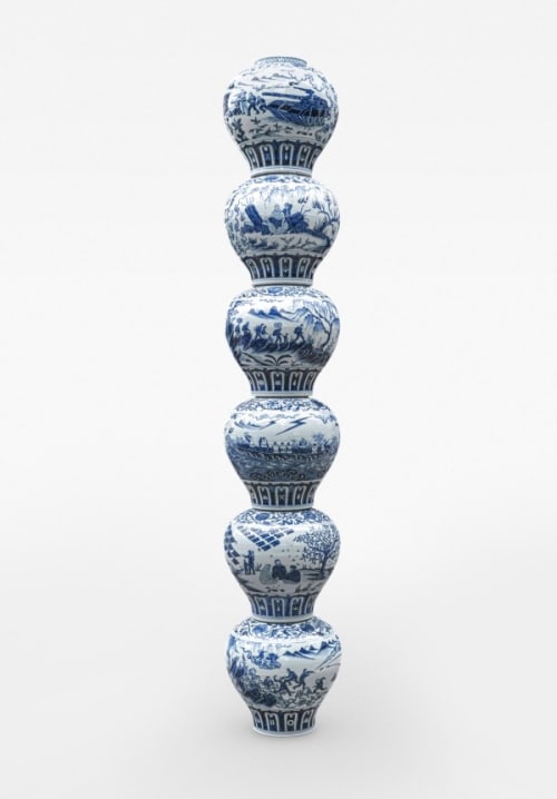 Stacked Porcelain Vases as a Pillar