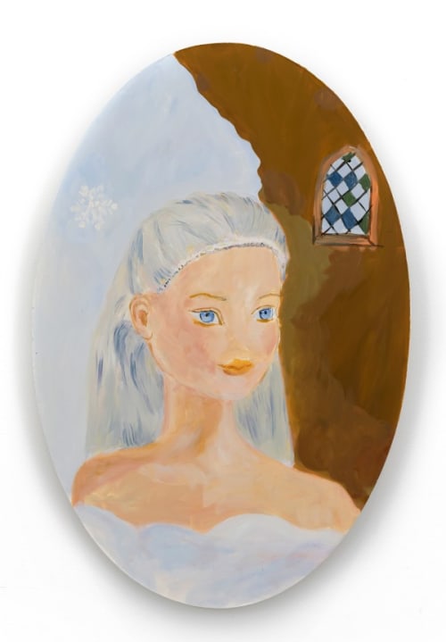Cinderella at Rapunzel’s castle in her snowy cloud outfit