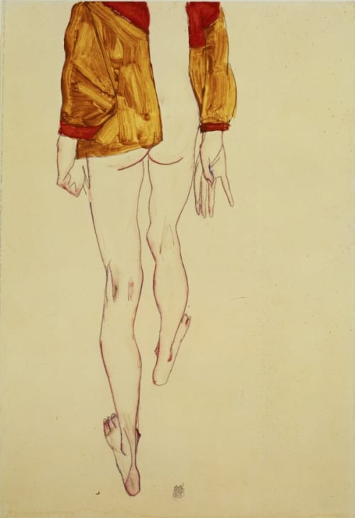 Standing Semi Nude with Brown-Green Vest, back view
