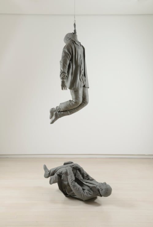 Two figures one laughing at one hanging