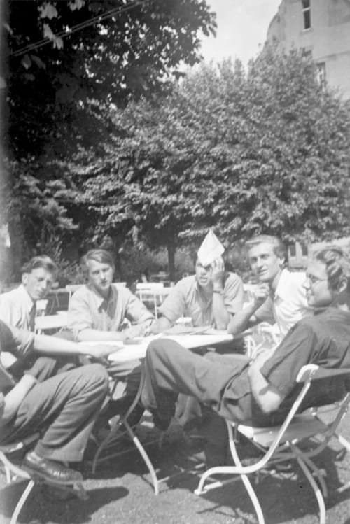 With my new friends, just after arriving in the Wiesbaden D.P. Camp, 1945