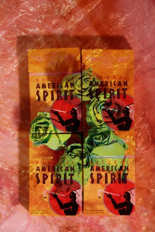 Yellow American Spirit with Blue Roses