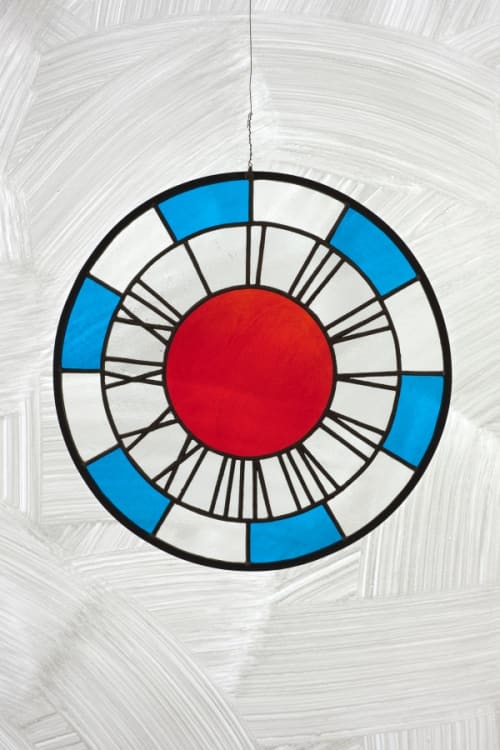 blue white gray red clock