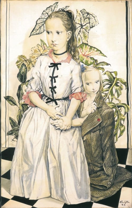 The girls with artist's jacket