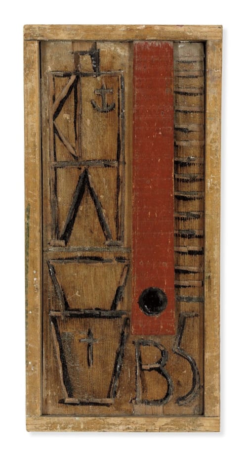Wood Panel with Red Stripe