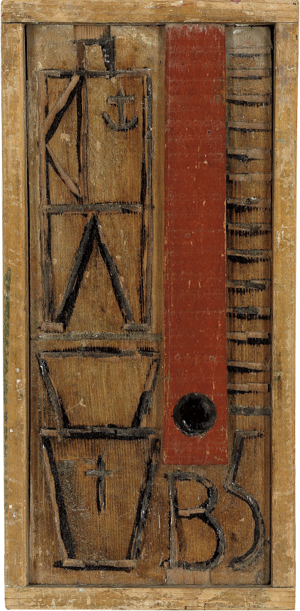 Wood Panel with Red Stripe