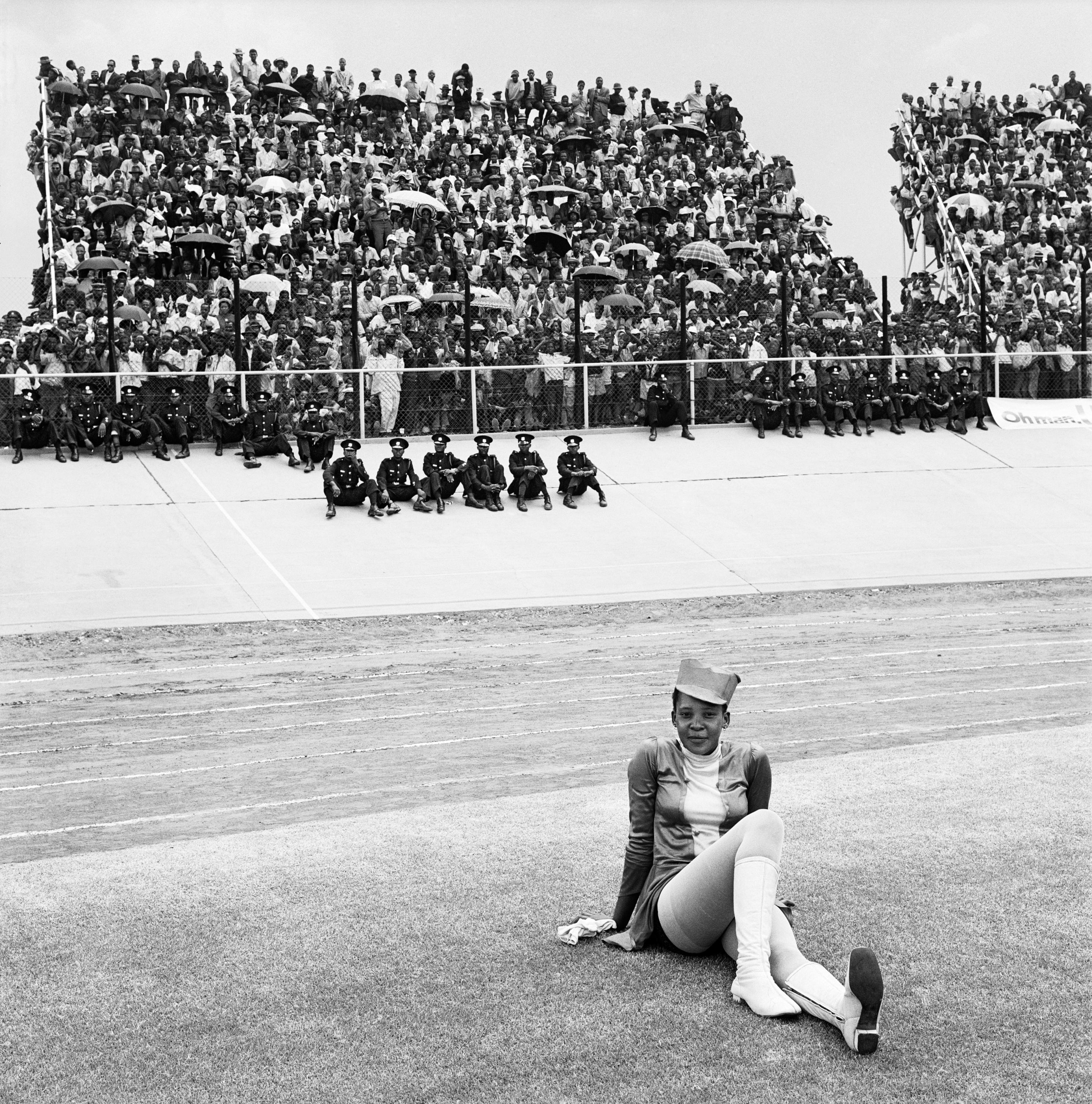 Drum majorette, Cup final, Orlando Stadium, Soweto. 1972
