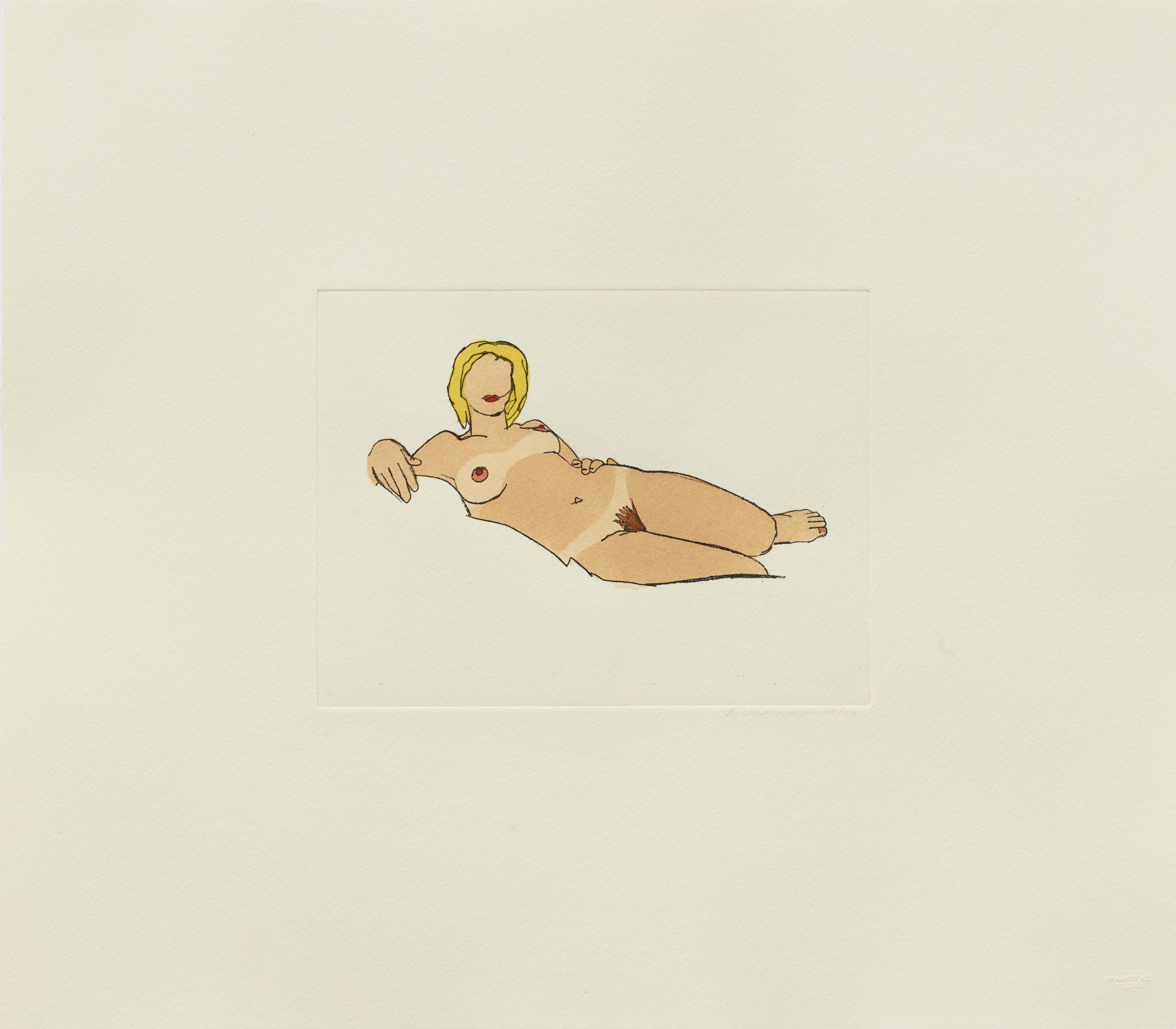 Monica Reclining (Hand Colored Etching) (Variable)